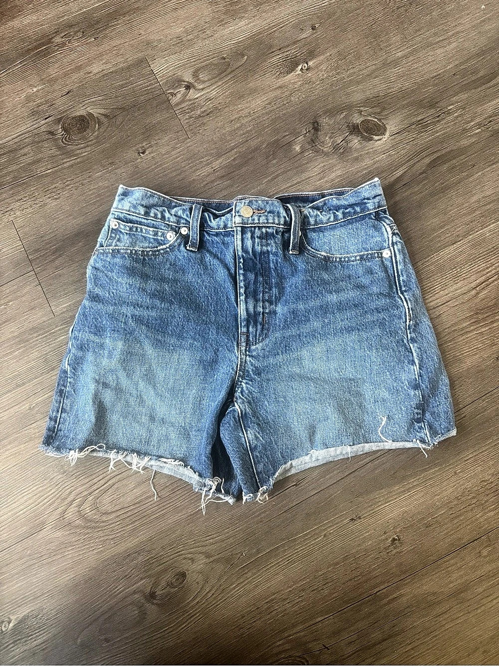 Madewell high rise relaxed mid length denim shorts